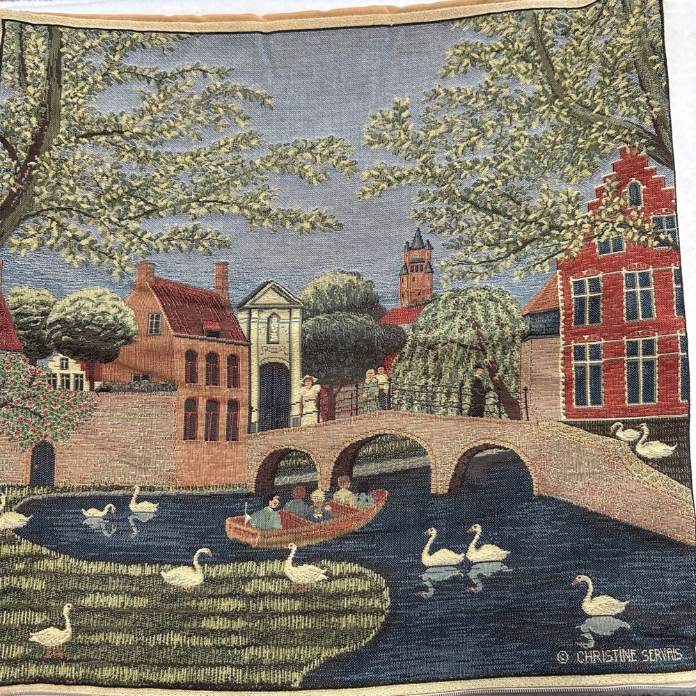 Christine Servais Tapestry Pillow Cover Carmelite Bridge Bruges Belgium